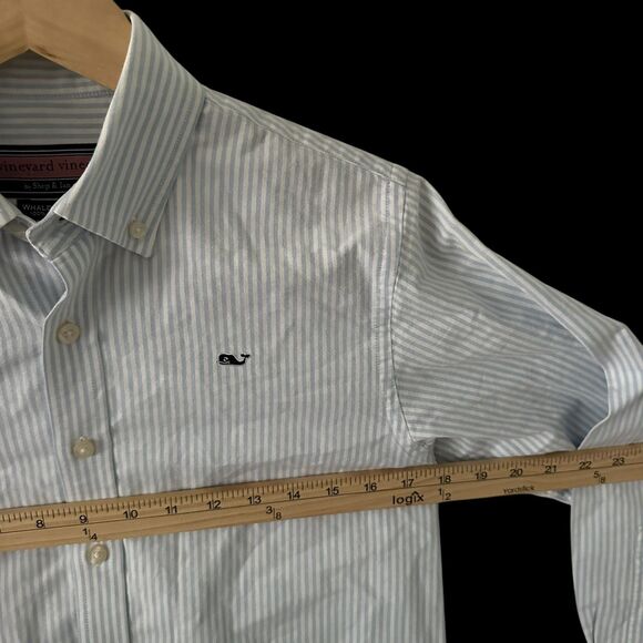Vineyard Vines Girls Blue and White Pin Stripe Button Up Whale Shirt Sizโฆ - Picture 6 of 6